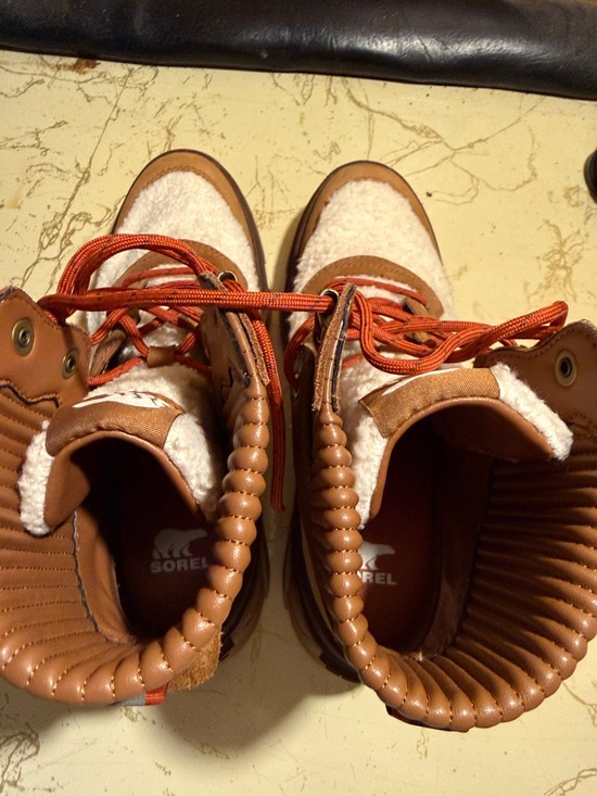 Sorel Tan Brown Cream Sherpa Lace-Up Ankle Boots - Picture 6 of 6